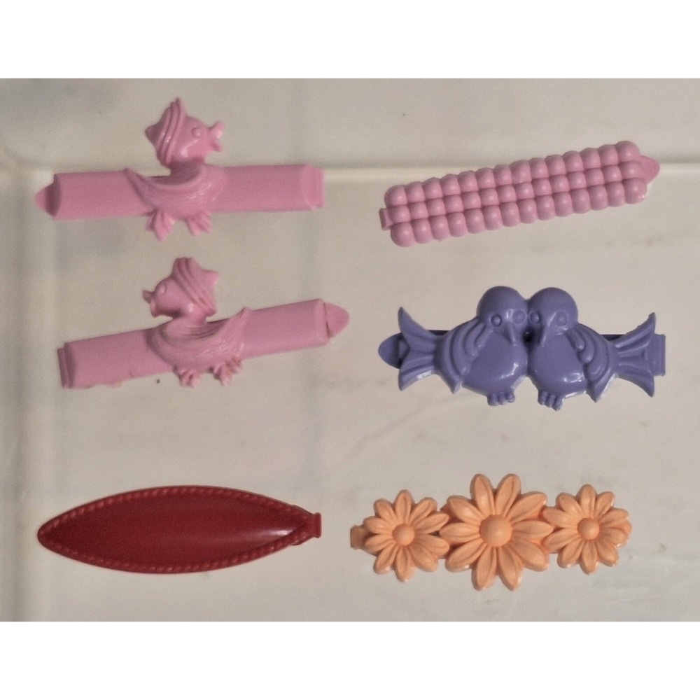 Lot Of 6 Goody Kids Hair Barrettes Duck Birds Plastic
